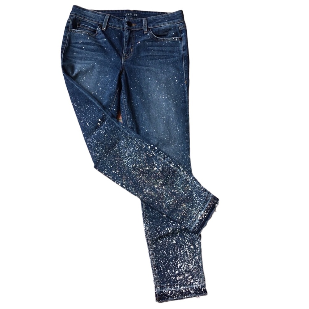 Level 99 sparkle spatter crop midrise jeans